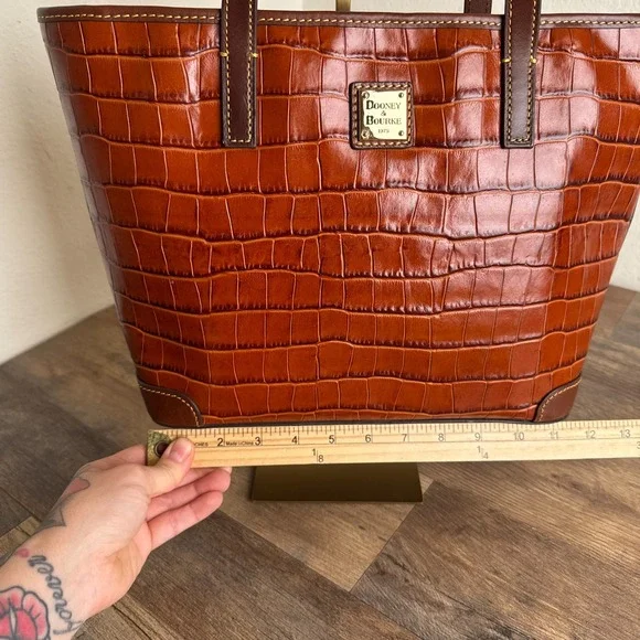 Dooney & Bourke Charleston Cognac Croc Embossed Leather Tote Bag - Picture 7 of 16